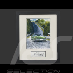 Porsche Rahmen 914 Nürburgring Schwarzer Holzrahmen mit Skizze 25 x 30 cm - Uli Ehret