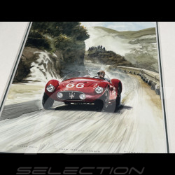 Cadre Maserati A6 GCS n° 66 Juan Manuel Fangio Targa Florio 1953 Cadre en Bois Noir avec esquisse 25 x 30 cm - Uli Ehret