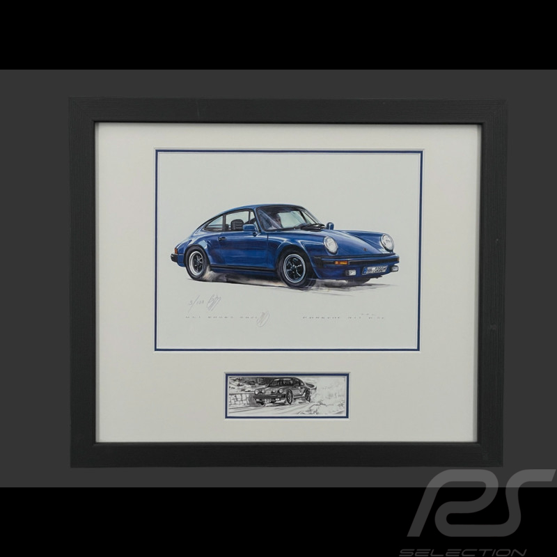 Porsche Frame 911 Carrera G-SC 3.2 Black Wooden Frame with Sketch 25 x 30 cm - Uli Ehret