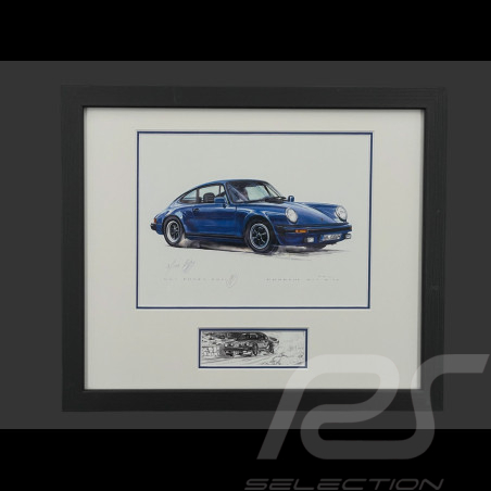 Porsche Frame 911 Carrera G-SC 3.2 Black Wooden Frame with Sketch 25 x 30 cm - Uli Ehret