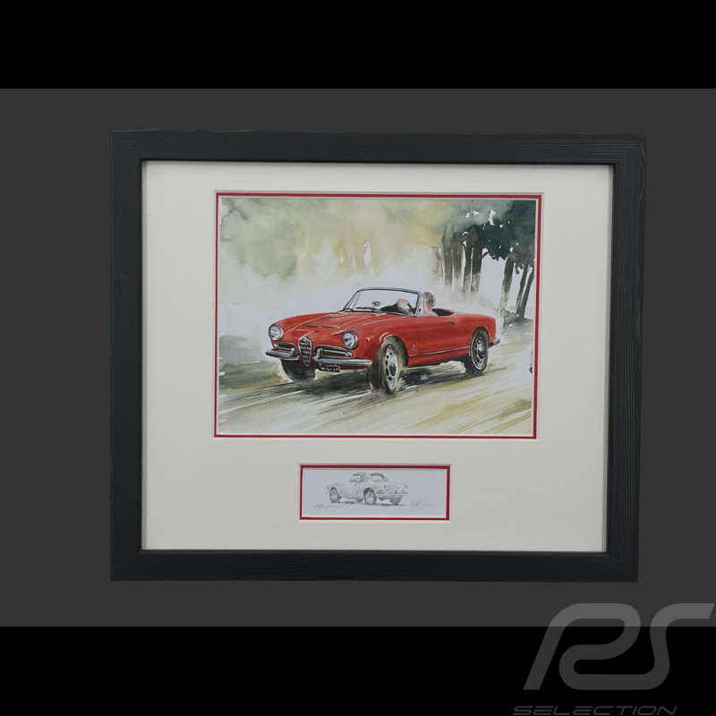 Cadre Alfa Romeo Giulia Spider Cadre en Bois Noir avec esquisse 25 x 30 cm - Uli Ehret