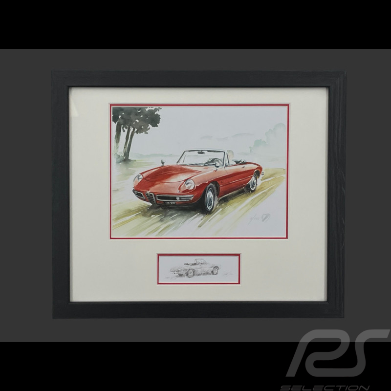 Cadre Alfa Romeo Duetto Spider Cadre en Bois Noir avec esquisse 25 x 30 cm - Uli Ehret
