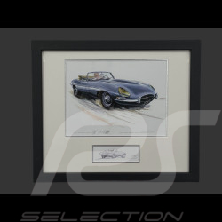 Jaguar Rahmen E-Type Staffel 1 Cabriolet 1963 Schwarzer Holzrahmen mit Skizze 25 x 30 cm - Uli Ehret
