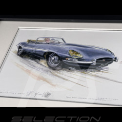 Jaguar Frame E-Type Series 1 Convertible 1963 Black Wooden Frame with Sketch 25 x 30 cm - Uli Ehret