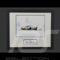Porsche Rahmen 917 K n° 20 Gulf 24h Le Mans 1970 Die Geister von Le Mans Schwarzer Holzrahmen mit Skizze 25 x 30 cm - Uli Ehret