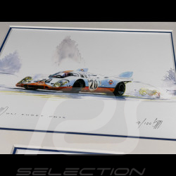 Cadre Porsche 917 K n° 20 Gulf 24h Le Mans 1970 Les Fantômes du Mans Cadre en Bois Noir avec esquisse 25 x 30 cm - Uli Ehret