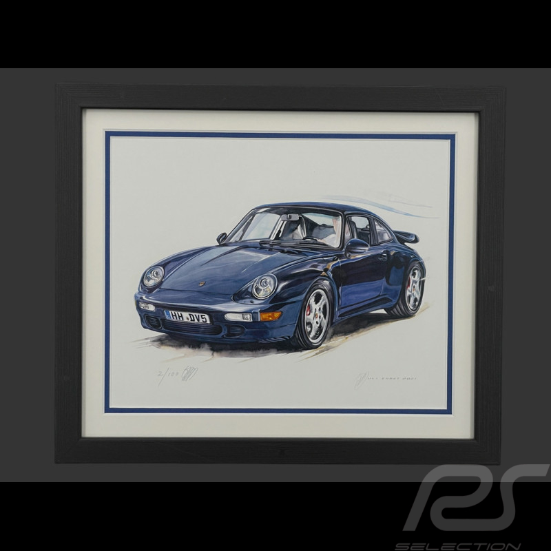 Cadre Porsche 911 Turbo Type 964 Cadre en Bois Noir 25 x 30 cm - Uli Ehret
