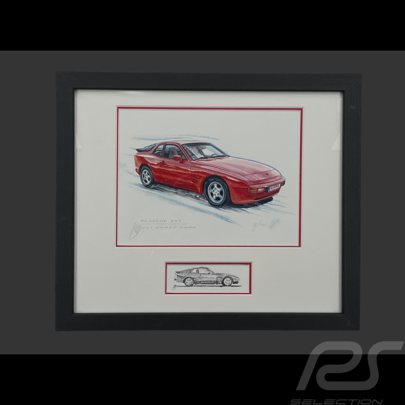 Porsche Frame 944 Red Black Wooden Frame with Sketch 25 x 30 cm - Uli Ehret