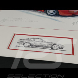 Cadre Porsche 944 Rouge Cadre en Bois Noir avec esquisse 25 x 30 cm - Uli Ehret