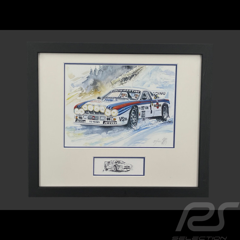 Lancia Frame 037 n° 1 Martini Black Wooden Frame with Sketch 25 x 30 cm - Uli Ehret