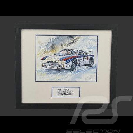 Lancia Rahmen 037 n° 1 Martini Schwarzer Holzrahmen mit Skizze 25 x 30 cm - Uli Ehret