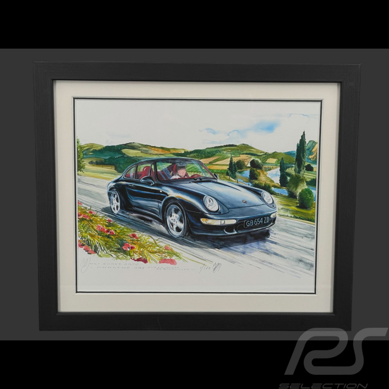 Porsche Rahmen 911 Carrera Typ 993 Schwarz Schwarzer Holzrahmen 25 x 30 cm - Uli Ehret