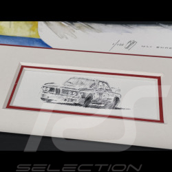 BMW Rahmen 3.0 CSL n° 93 Art Car René Calder 24h Le Mans 1975 Schwarzer Holzrahmen mit Skizze 25 x 30 cm - Uli Ehret