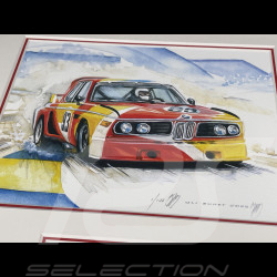 BMW Rahmen 3.0 CSL n° 93 Art Car René Calder 24h Le Mans 1975 Schwarzer Holzrahmen mit Skizze 25 x 30 cm - Uli Ehret