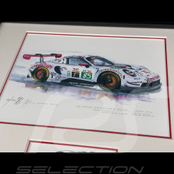 Porsche Rahmen 911 RSR Typ 991 n° 85 Iron Dames 24h Le Mans 2025 Schwarzer Holzrahmen mit Skizze 25 x 30 cm - Uli Ehret