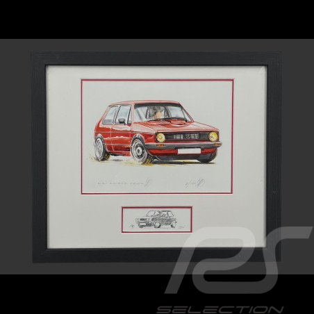 Volkswagen Frame Golf GTI Red Black Wooden Frame with Sketch 25 x 30 cm - Uli Ehret