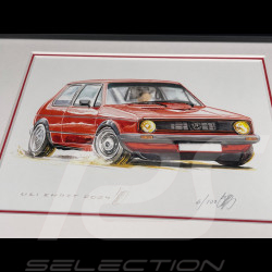 Cadre Volkswagen Golf GTI Rouge Cadre en Bois Noir avec esquisse 25 x 30 cm - Uli Ehret