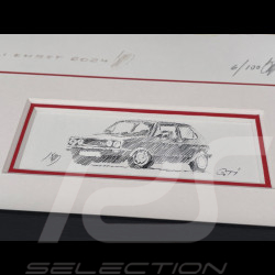 Volkswagen Frame Golf GTI Red Black Wooden Frame with Sketch 25 x 30 cm - Uli Ehret