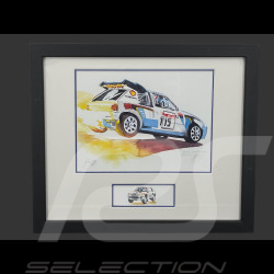 Peugeot Frame 205 Turbo 16 Rally n° 15 Black Wooden Frame with Sketch 25 x 30 cm - Uli Ehret