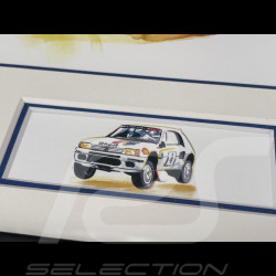 Peugeot Frame 205 Turbo 16 Rally n° 15 Black Wooden Frame with Sketch 25 x 30 cm - Uli Ehret