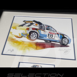 Cadre Peugeot 205 Turbo 16 Rallye n° 15 Cadre en Bois Noir avec esquisse 25 x 30 cm - Uli Ehret
