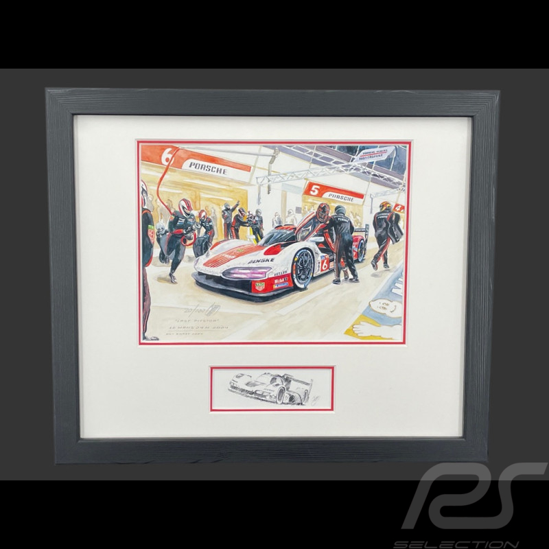 Porsche Frame 963 Penske n° 6 24h Le Mans 2024 Last Pitstop Black Wooden Frame with Sketch 25 x 30 cm - Uli Ehret