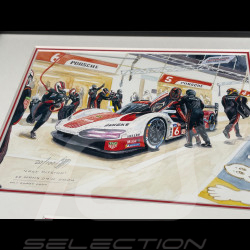 Porsche Frame 963 Penske n° 6 24h Le Mans 2024 Last Pitstop Black Wooden Frame with Sketch 25 x 30 cm - Uli Ehret