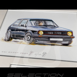 Volkswagen Rahmen Golf GTI Schwarze Schwarzer Holzrahmen mit Skizze 25 x 30 cm - Uli Ehret