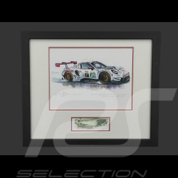 Cadre Porsche 911 RSR Type 991 n° 85 Iron Dames 24h Le Mans 2025 Cadre en Bois Noir avec esquisse 25 x 30 cm - Uli Ehret