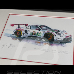 Porsche Frame 911 RSR Type 991 n° 85 Iron Dames 24h Le Mans 2025 Black Wooden Frame with Sketch 25 x 30 cm - Uli Ehret
