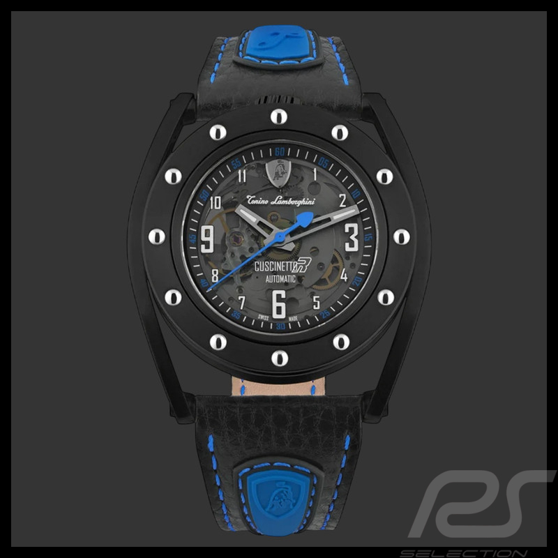 Lamborghini Automatikuhr Tonino Cuscinetto R Leather Schwarz / Blau TLF-T02-4