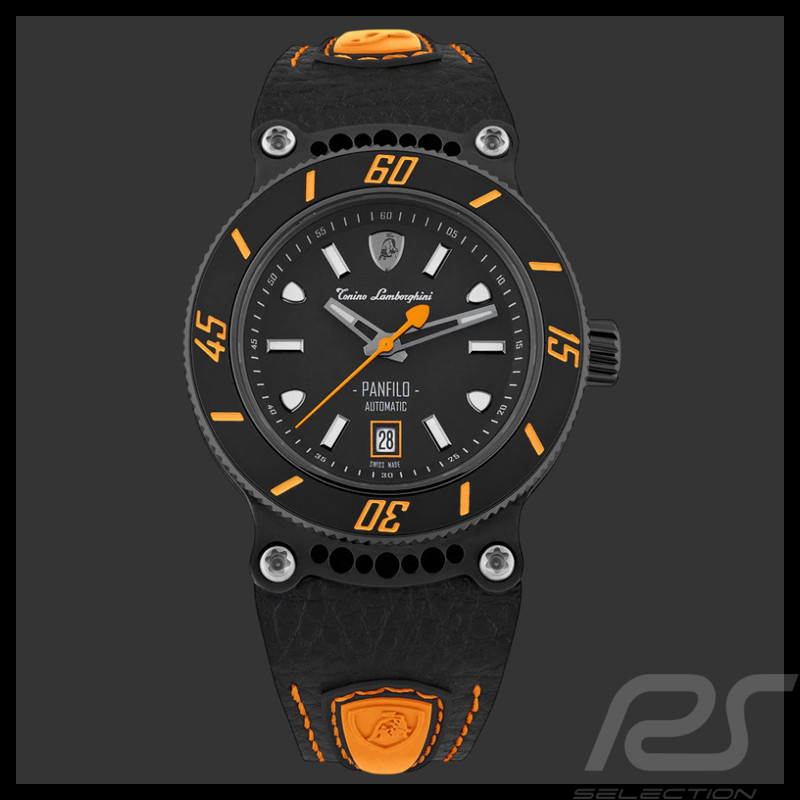 Lamborghini Automatic Watch Panfilo Tonino Leather Black / Orange TLF-T03-3