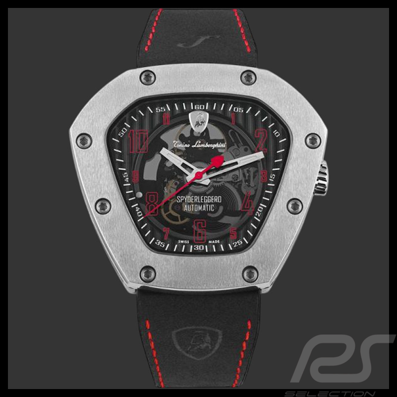 Lamborghini Automatic Watch Spyderleggero Tonino Leather Black / Red TLF-T06-2