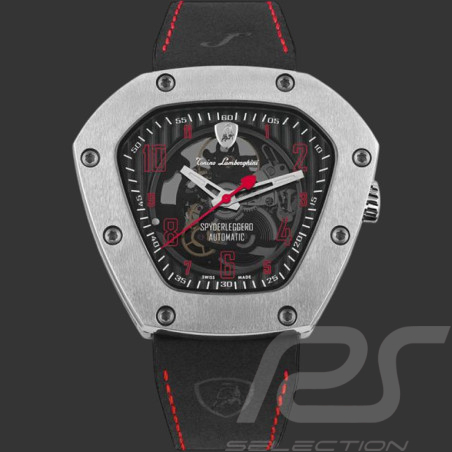 Lamborghini Automatikuhr Spyderleggero Tonino Leather Schwarz / Rot TLF-T06-2