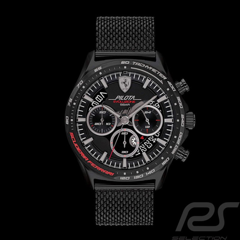 Montre Ferrari Pilota Evo Chronographe Bracelet Maille Noir FE-083-0827