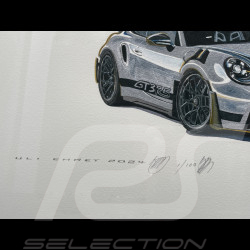 Porsche Frame 911 GT3 RS Type 992 2024 Weissach Package Black Wooden Frame with Sketch 40 x 50 cm - Uli Ehret