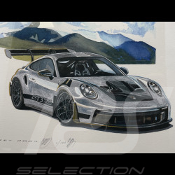 Porsche Rahmen 911 GT3 RS Typ 992 2024 Weissach Package Schwarzer Holzrahmen mit Skizze 40 x 50 cm - Uli Ehret