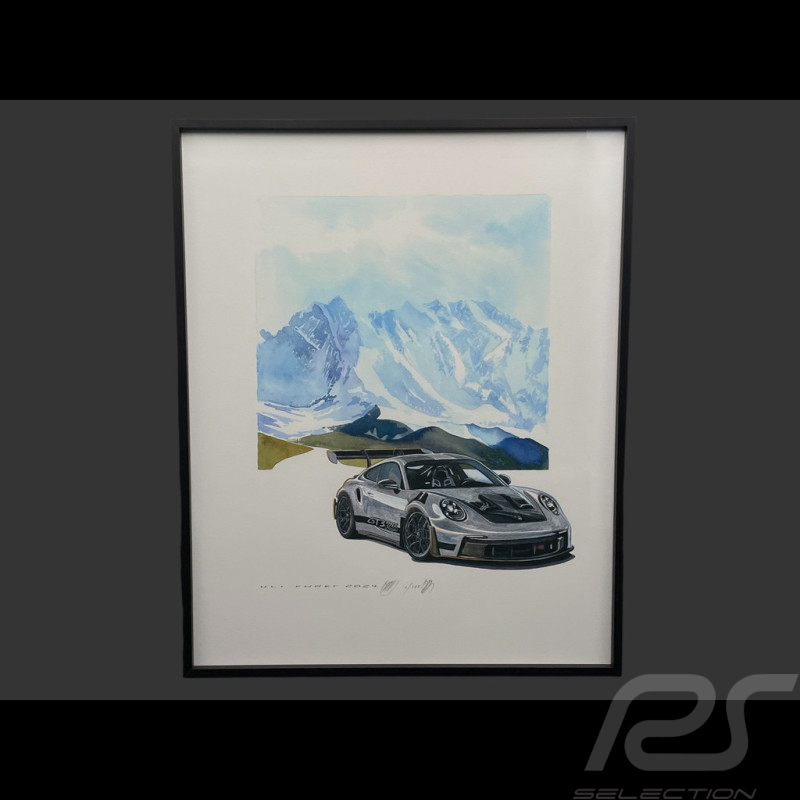 Porsche Frame 911 GT3 RS Type 992 2024 Weissach Package Black Wooden Frame with Sketch 40 x 50 cm - Uli Ehret