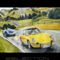 Porsche Rahmen 911 Targa Gelb / Porsche 550 Spyder Schwarzer Holzrahmen 40 x 50 cm - Uli Ehret