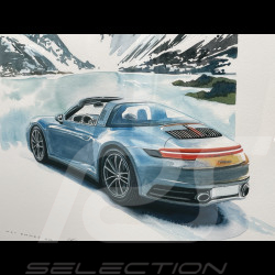 Cadre Porsche 911 Targa 2025 Cadre en Bois Noir avec esquisse 40 x 50 cm - Uli Ehret