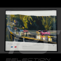 24h Le Mans Frame 2023 The Mulsanne Curve Black Wooden Frame with Sketch 40 x 50 cm - Uli Ehret
