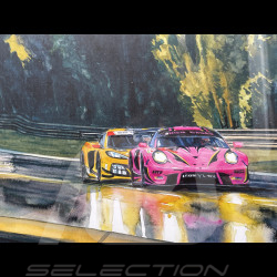 24h Le Mans Rahmen 2023 Die Mulsanne-Kurve Schwarzer Holzrahmen mit Skizze 40 x 50 cm - Uli Ehret