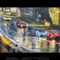 24h Le Mans Rahmen 2023 Die Mulsanne-Kurve Schwarzer Holzrahmen mit Skizze 40 x 50 cm - Uli Ehret