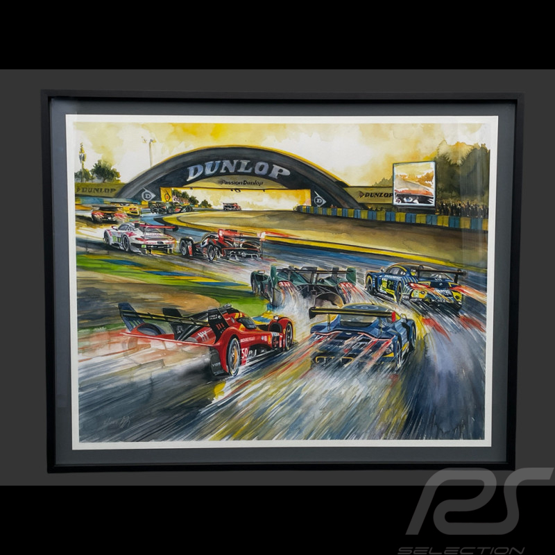 Cadre 24h Le Mans 2025 Le Jour se Lève Cadre en Bois Noir avec esquisse 40 x 50 cm - Uli Ehret