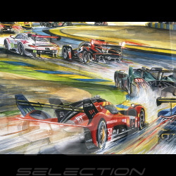Cadre 24h Le Mans 2025 Le Jour se Lève Cadre en Bois Noir avec esquisse 40 x 50 cm - Uli Ehret
