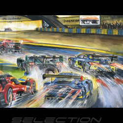 Cadre 24h Le Mans 2025 Le Jour se Lève Cadre en Bois Noir avec esquisse 40 x 50 cm - Uli Ehret