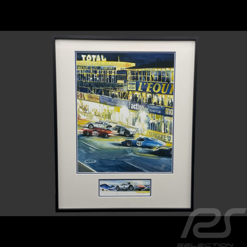 Porsche Frame 904 / Alpine M64 / Ferrari 250LM 12h Reims 1964 Black Wooden Frame with Sketch 40 x 50 cm - Uli Ehret