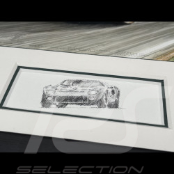 Cadre Ford GT40 n° 2 / Porsche 906/6L n° 31 24h Le Mans 1966 Cadre en Bois Noir avec esquisse 25 x 30 cm - Uli Ehreth
