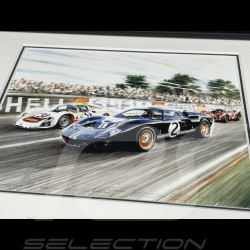 Cadre Ford GT40 n° 2 / Porsche 906/6L n° 31 24h Le Mans 1966 Cadre en Bois Noir avec esquisse 25 x 30 cm - Uli Ehreth