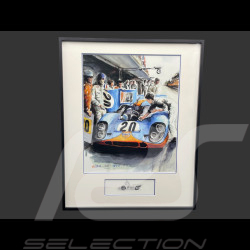 Steve McQueen Rahmen Porsche 917K n° 20 24h Le Mans 1970 Schwarzer Holzrahmen mit Skizze 40 x 50 cm - Uli Ehret